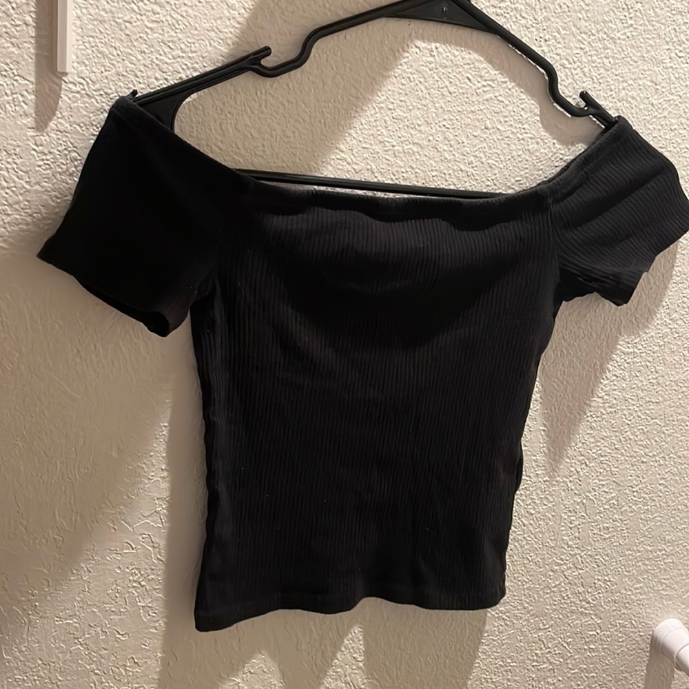 Ribbed Black Boat Neck Crop Top